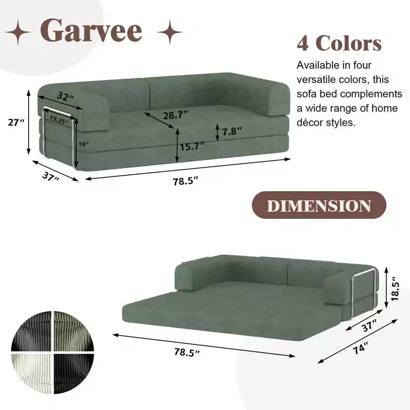 Canapé-lit en velours côtelé, matelas pliant avec cadre à forme fixe, futon convertible 3 places taille King, canapé de sol sans assemblage