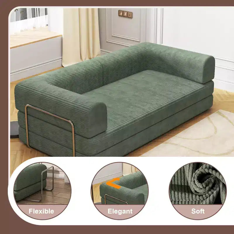 Canapé-lit en velours côtelé, matelas pliant avec cadre à forme fixe, futon convertible 3 places taille King, canapé de sol sans assemblage