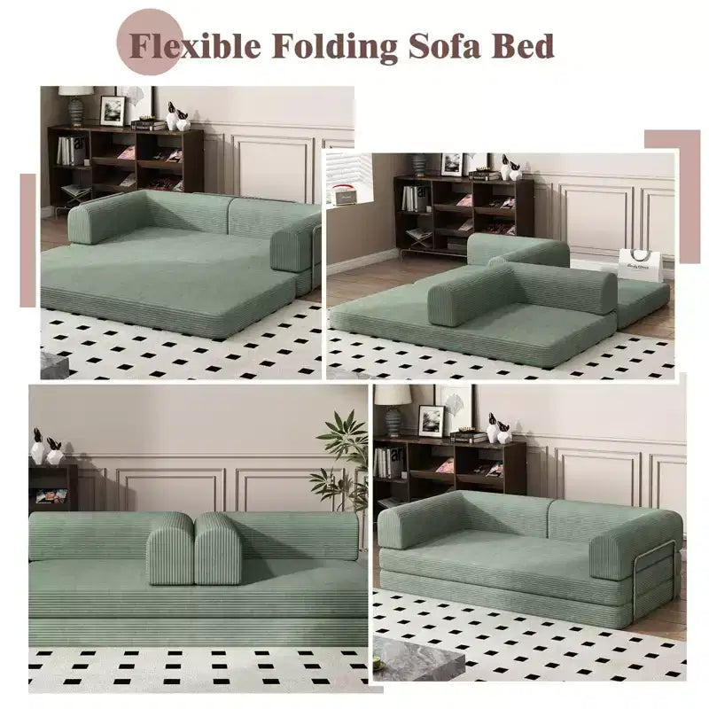Canapé-lit en velours côtelé, matelas pliant avec cadre à forme fixe, futon convertible 3 places taille King, canapé de sol sans assemblage