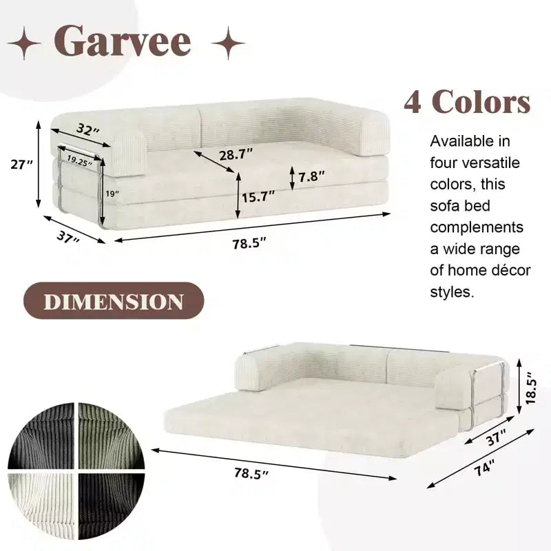 Canapé-lit en velours côtelé, matelas pliant avec cadre à forme fixe, futon convertible 3 places taille King, canapé de sol sans assemblage