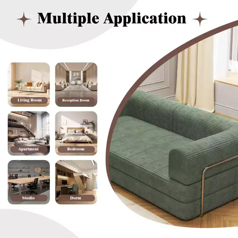 Canapé-lit en velours côtelé, matelas pliant avec cadre à forme fixe, futon convertible 3 places taille King, canapé de sol sans assemblage