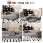 Canapé-lit en velours côtelé, matelas pliant avec cadre à forme fixe, futon convertible 3 places taille King, canapé de sol sans assemblage