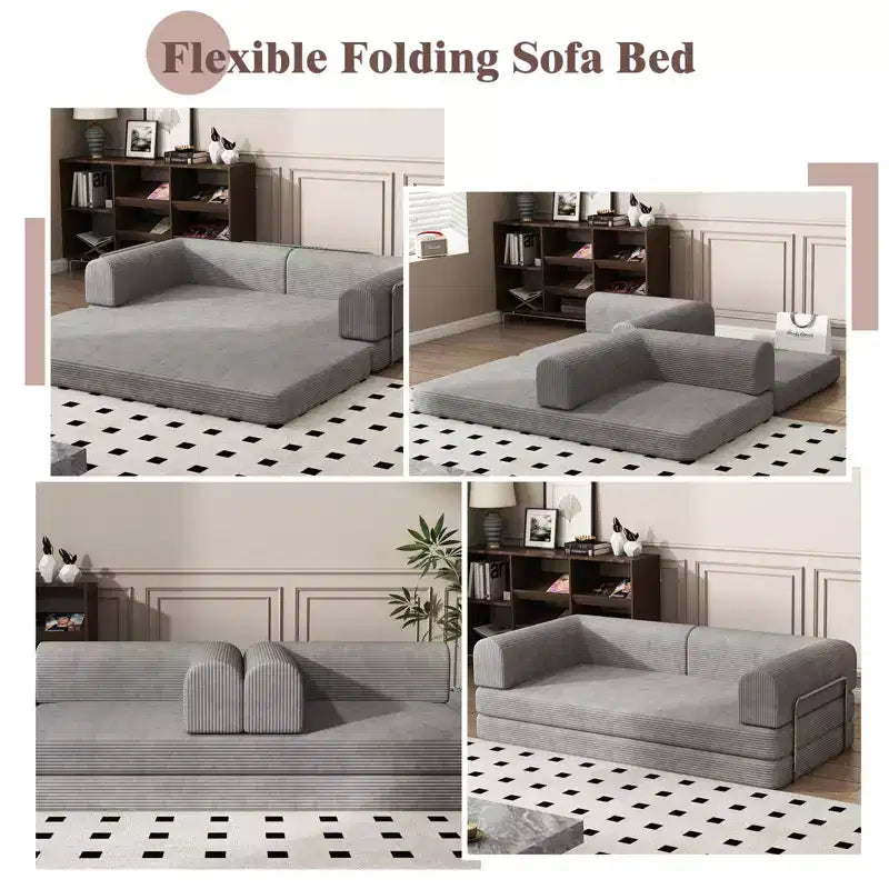 Canapé-lit en velours côtelé, matelas pliant avec cadre à forme fixe, futon convertible 3 places taille King, canapé de sol sans assemblage