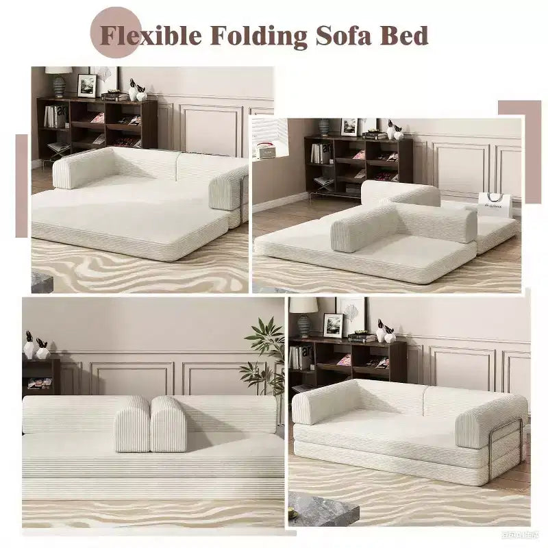 Canapé-lit en velours côtelé, matelas pliant avec cadre à forme fixe, futon convertible 3 places taille King, canapé de sol sans assemblage