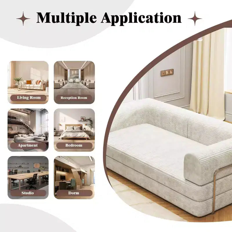 Canapé-lit en velours côtelé, matelas pliant avec cadre à forme fixe, futon convertible 3 places taille King, canapé de sol sans assemblage