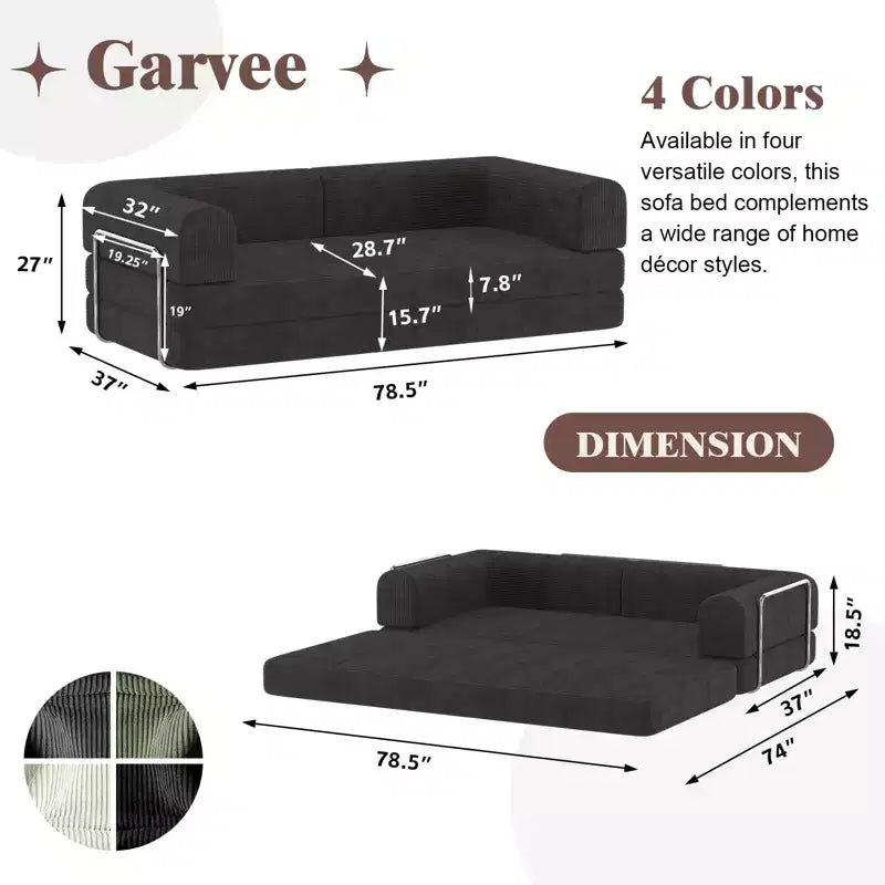 Canapé-lit en velours côtelé, matelas pliant avec cadre à forme fixe, futon convertible 3 places taille King, canapé de sol sans assemblage