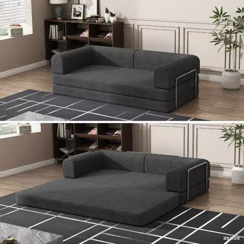 Canapé-lit en velours côtelé, matelas pliant avec cadre à forme fixe, futon convertible 3 places taille King, canapé de sol sans assemblage