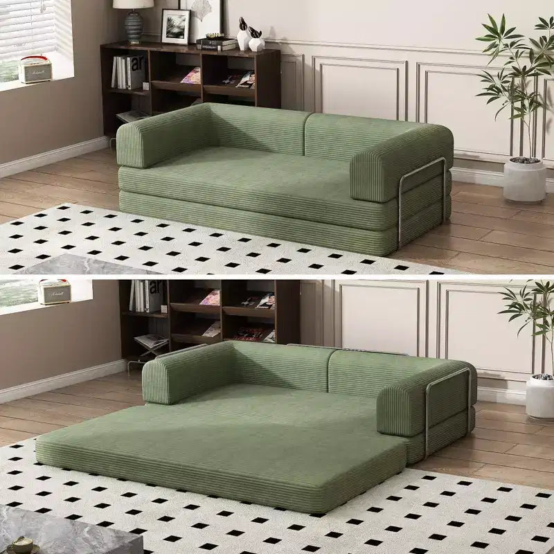 Canapé-lit en velours côtelé, matelas pliant avec cadre à forme fixe, futon convertible 3 places taille King, canapé de sol sans assemblage