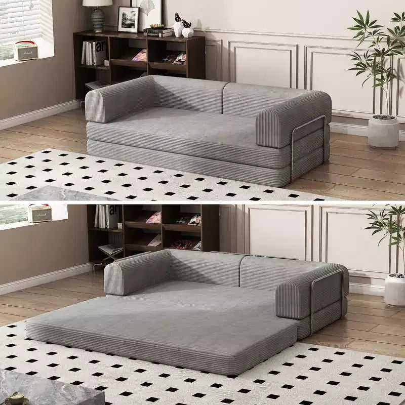 Canapé-lit en velours côtelé, matelas pliant avec cadre à forme fixe, futon convertible 3 places taille King, canapé de sol sans assemblage