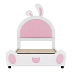 Lit plateforme rembourré Luxystar une place avec tête de lit en forme de lapin, blanc+rose