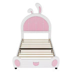 Lit plateforme rembourré Luxystar une place avec tête de lit en forme de lapin, blanc+rose