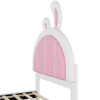 Lit plateforme rembourré Luxystar une place avec tête de lit en forme de lapin, blanc+rose
