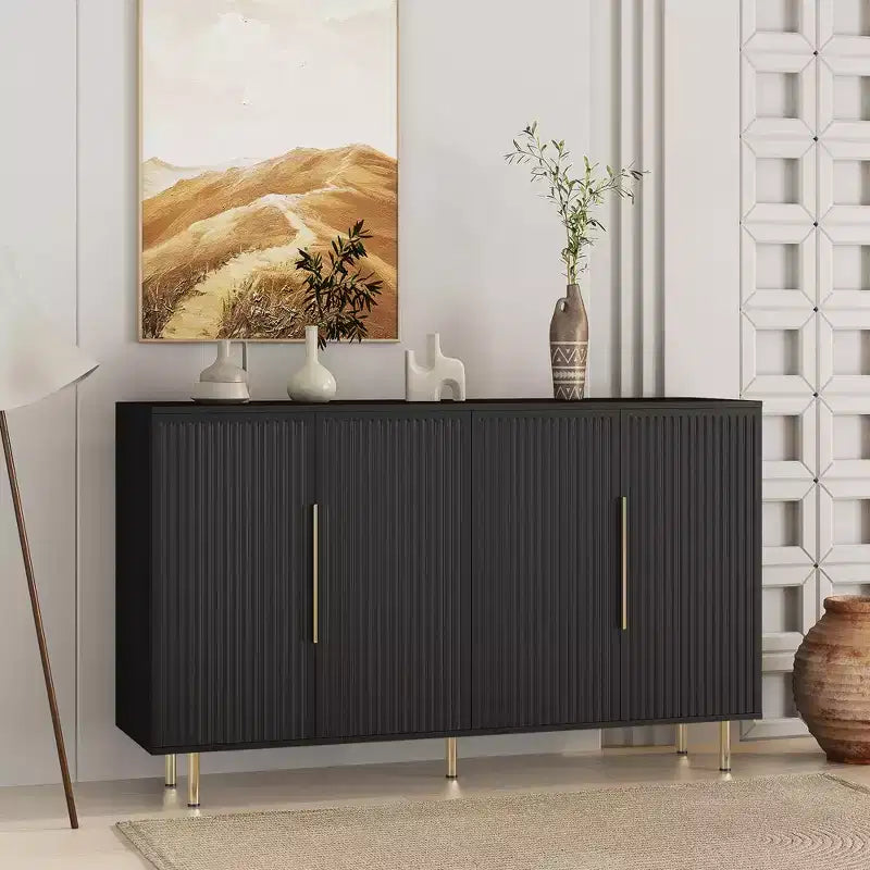 JVNOXK Buffet Encastré 56 Pouces Grand Style Moderne avec Espace de Rangement, Étagères Réglables, Peut Servir de Meuble Décoratif, Noir