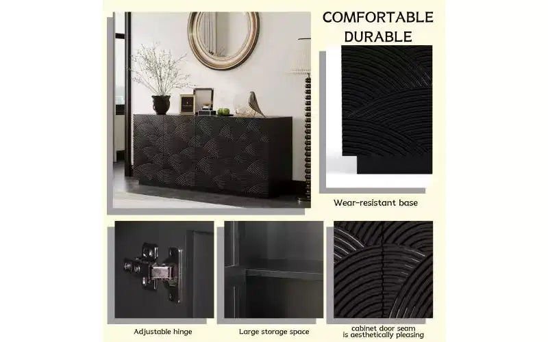 JVNOXK Buffet Encastré 56 Pouces Grand Style Moderne avec Espace de Rangement, Étagères Réglables, Peut Servir de Meuble Décoratif, Noir