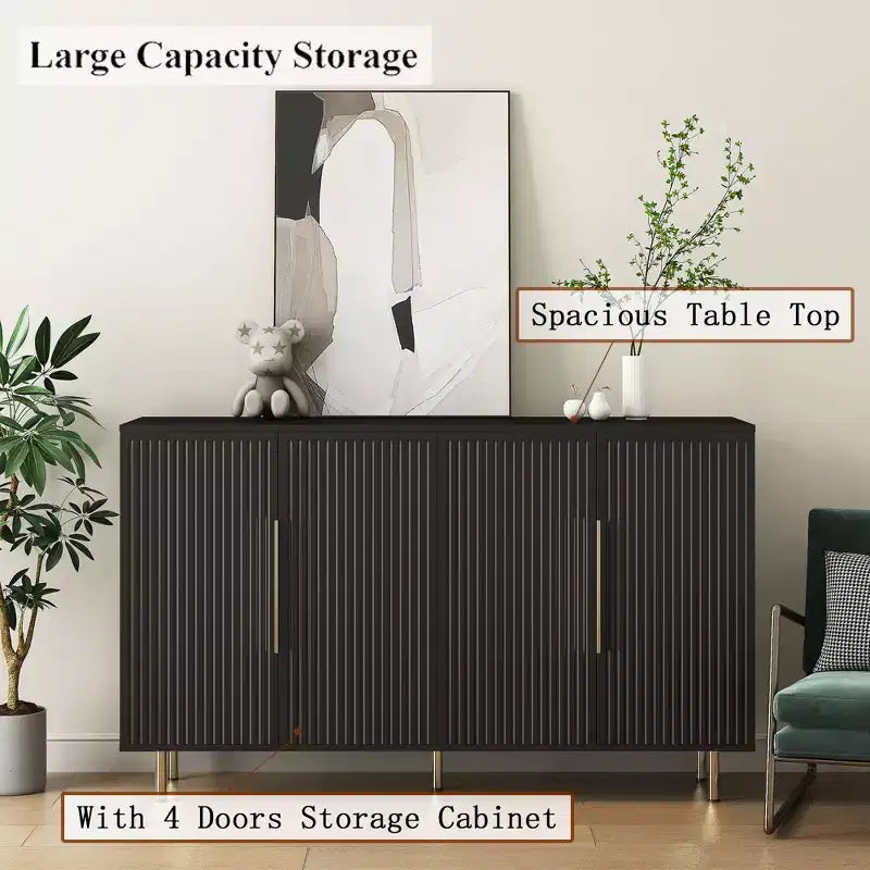 JVNOXK Buffet Encastré 56 Pouces Grand Style Moderne avec Espace de Rangement, Étagères Réglables, Peut Servir de Meuble Décoratif, Noir