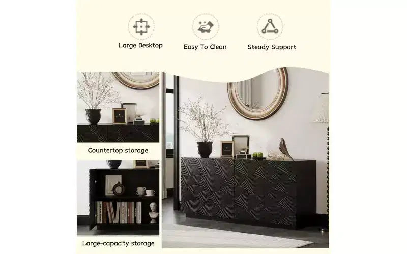 JVNOXK Buffet Encastré 56 Pouces Grand Style Moderne avec Espace de Rangement, Étagères Réglables, Peut Servir de Meuble Décoratif, Noir