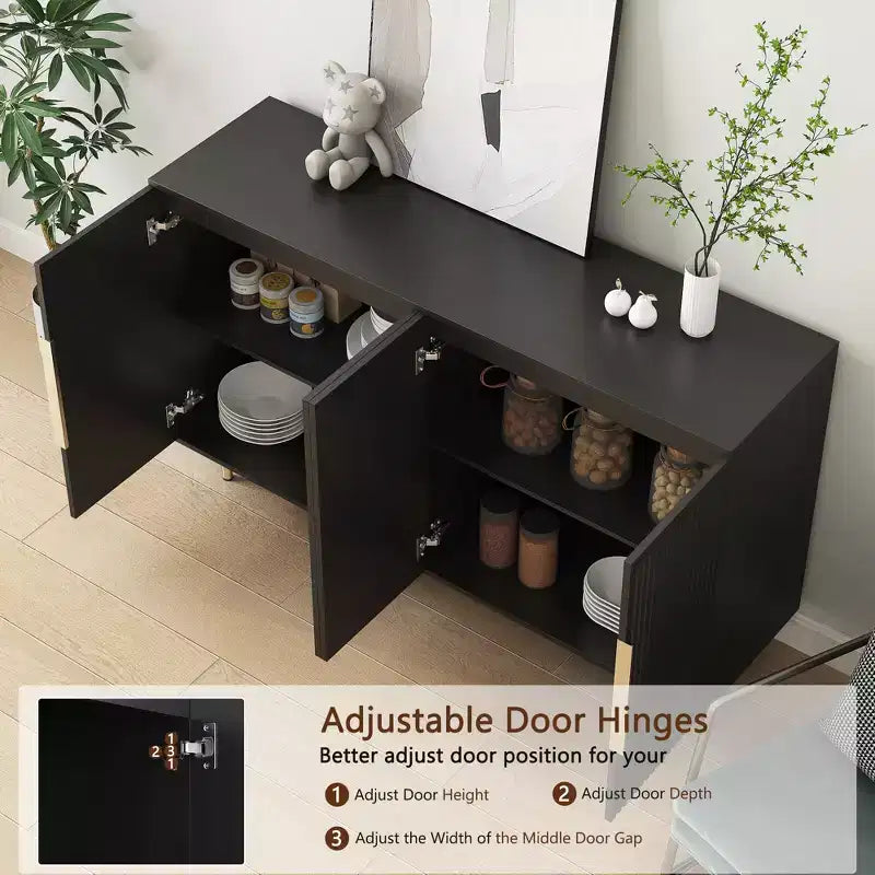 JVNOXK Buffet Encastré 56 Pouces Grand Style Moderne avec Espace de Rangement, Étagères Réglables, Peut Servir de Meuble Décoratif, Noir