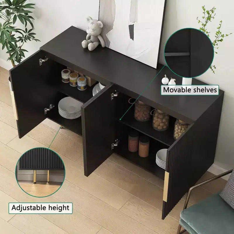 JVNOXK Buffet Encastré 56 Pouces Grand Style Moderne avec Espace de Rangement, Étagères Réglables, Peut Servir de Meuble Décoratif, Noir