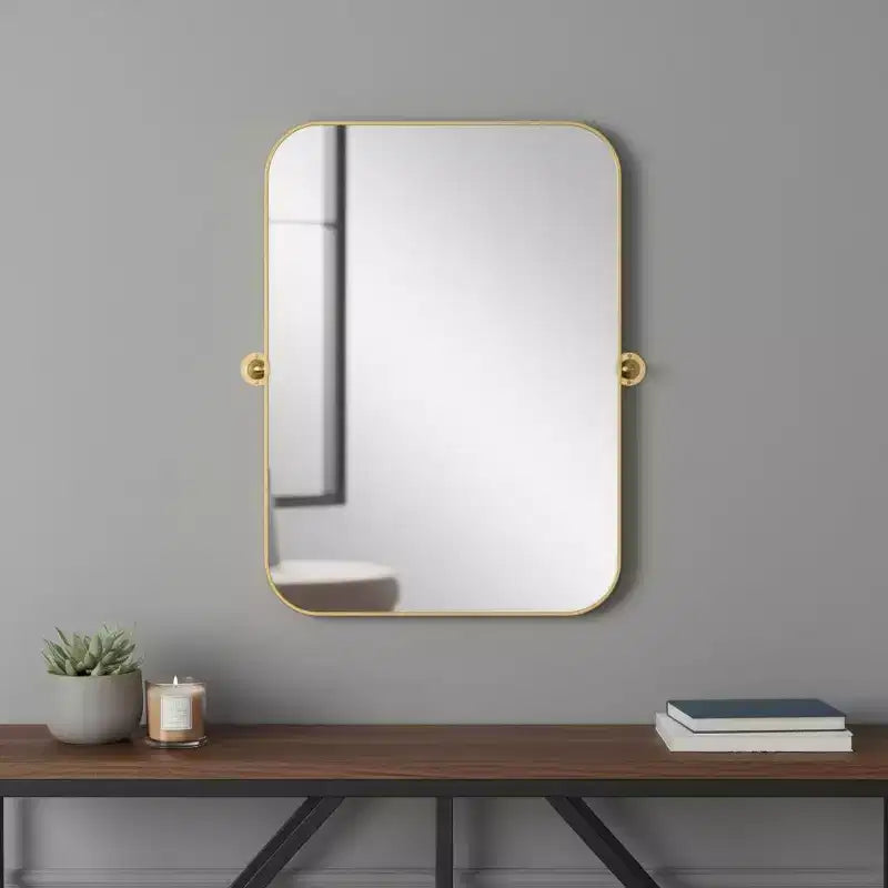 HomeRoots 31" Miroir d'appoint inclinable encadré en métal doré