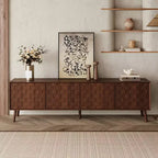 GDFStudio Lakelyn70 Modern TV Stand with Solid Wood Legs and Textured Square Pattern Doors
