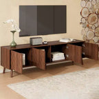 Meuble TV moderne GDFStudio Lakelyn70 avec pieds en bois massif et portes à motifs carrés texturés
