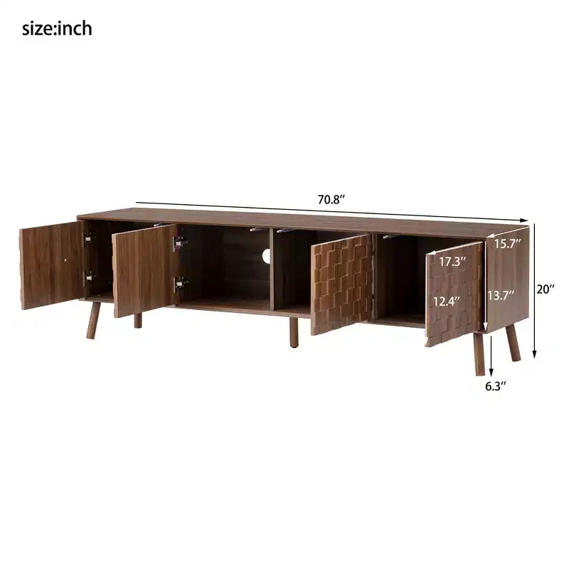 Meuble TV moderne GDFStudio Lakelyn70 avec pieds en bois massif et portes à motifs carrés texturés