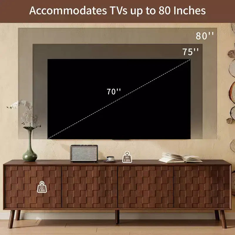 Meuble TV moderne GDFStudio Lakelyn70 avec pieds en bois massif et portes à motifs carrés texturés