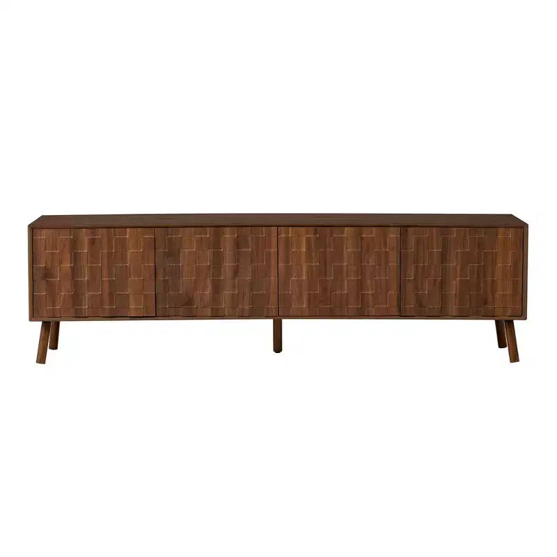 Meuble TV moderne GDFStudio Lakelyn70 avec pieds en bois massif et portes à motifs carrés texturés