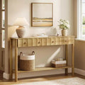 Lantine 55-Inch Console Table with 2 Drawers, Fluted Entryway and Narrow Sofa Table with Open Shelf for Living Room, Hallway, Foyer, Light Oak