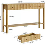 Table console Lantine de 55 pouces avec 2 tiroirs, table d'entrée cannelée et table de canapé étroite avec étagère ouverte pour salon, couloir, hall d'entrée, chêne clair