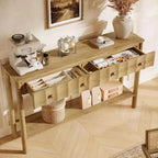 Table console Lantine de 55 pouces avec 2 tiroirs, table d'entrée cannelée et table de canapé étroite avec étagère ouverte pour salon, couloir, hall d'entrée, chêne clair
