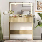 Coiffeuse de maquillage de 78,7 cm avec miroir et lumières réglables pour petit espace - Table de toilette avec 2 tiroirs pour chambre à coucher
