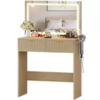 Coiffeuse de maquillage de 78,7 cm avec miroir et lumières réglables pour petit espace - Table de toilette avec 2 tiroirs pour chambre à coucher