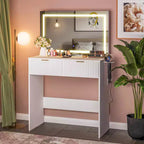Coiffeuse de maquillage de 78,7 cm avec miroir et lumières réglables pour petit espace - Table de toilette avec 2 tiroirs pour chambre à coucher