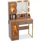 Coiffeuse de maquillage avec miroir, lumières LED réglables, station de recharge, tiroirs et armoires spacieux, plateau en MDF robuste, pieds en métal, parfaite pour la chambre à coucher