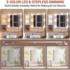 Coiffeuse de maquillage avec miroir, lumières LED réglables, station de recharge, tiroirs et armoires spacieux, plateau en MDF robuste, pieds en métal, parfaite pour la chambre à coucher