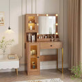 Makeup Vanity Desk with Mirror Adjustable LED Lights, Charging Station, Spacious Drawers Cabinets, Sturdy MDF Top, Metal Legs, Perfect for Bedroom
