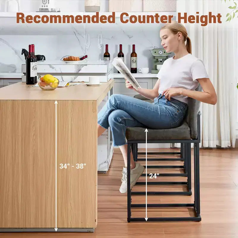 CuisinSmart Tabourets de Bar Hauteur Comptoir 61 cm avec Dossier, Cuir PU Rembourré, Parfaits pour Îlot de Cuisine, Bar, Restaurant
