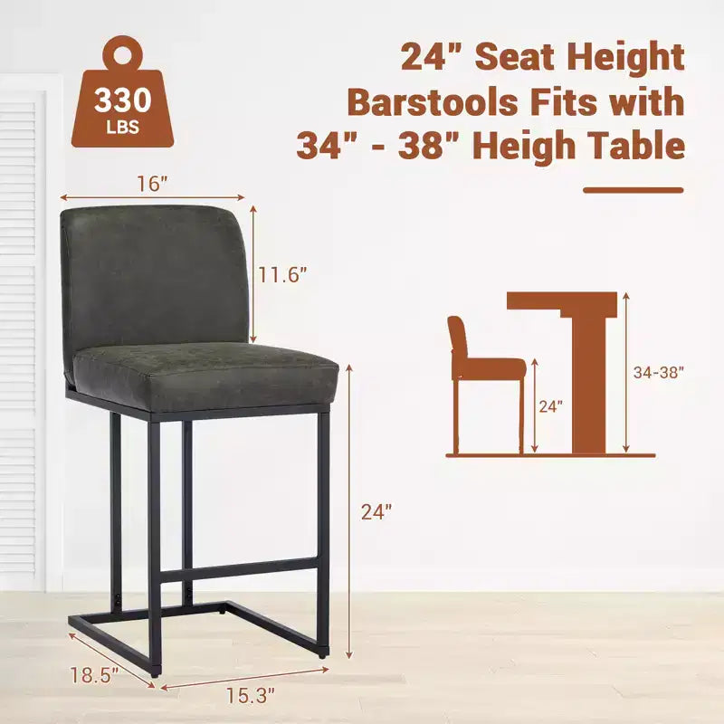 CuisinSmart Tabourets de Bar Hauteur Comptoir 61 cm avec Dossier, Cuir PU Rembourré, Parfaits pour Îlot de Cuisine, Bar, Restaurant