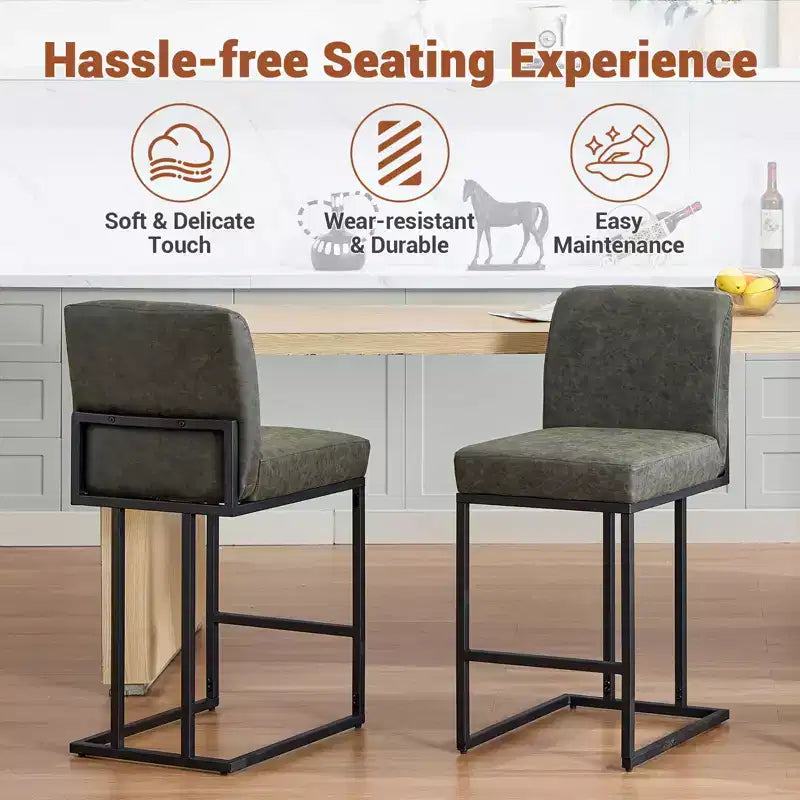 CuisinSmart Tabourets de Bar Hauteur Comptoir 61 cm avec Dossier, Cuir PU Rembourré, Parfaits pour Îlot de Cuisine, Bar, Restaurant