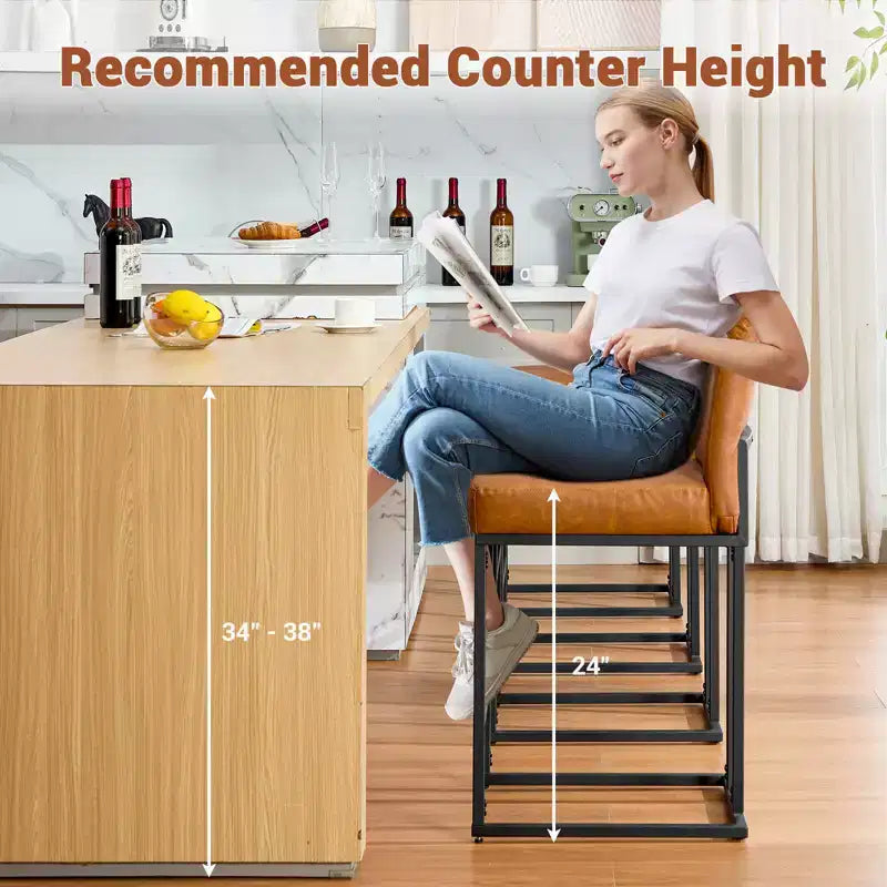 CuisinSmart Tabourets de Bar Hauteur Comptoir 61 cm avec Dossier, Cuir PU Rembourré, Parfaits pour Îlot de Cuisine, Bar, Restaurant