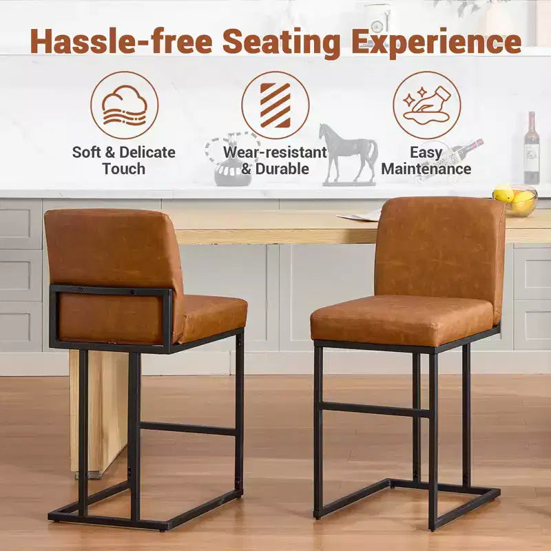 CuisinSmart Tabourets de Bar Hauteur Comptoir 61 cm avec Dossier, Cuir PU Rembourré, Parfaits pour Îlot de Cuisine, Bar, Restaurant