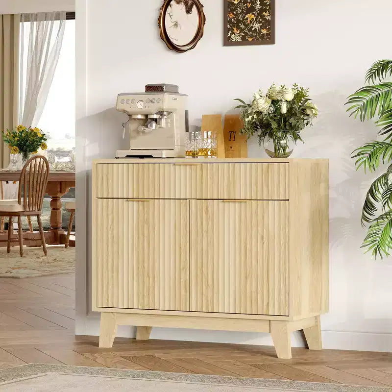 Fluted Buffet Cabinet with Storage, Sideboard Cabinet with Adjustable Shelf and Drawer for Dining Room, Living Room, Kitchen, Entryway