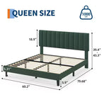 Cadre de lit Queen avec tête de lit capitonnée verticale ajustable, pas besoin de sommier tapissier, assemblage facile