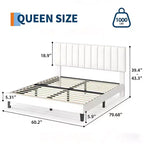 Cadre de lit Queen avec tête de lit capitonnée verticale ajustable, pas besoin de sommier tapissier, assemblage facile