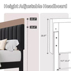 Cadre de lit Queen avec tête de lit capitonnée verticale ajustable, pas besoin de sommier tapissier, assemblage facile