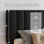 Cadre de lit Queen avec tête de lit capitonnée verticale ajustable, pas besoin de sommier tapissier, assemblage facile