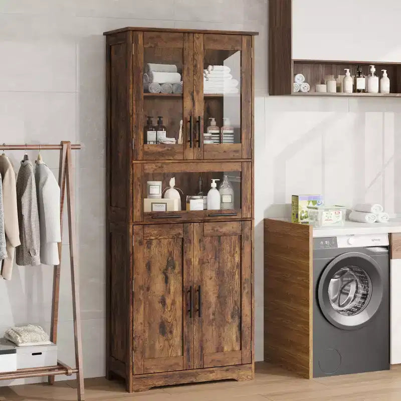 Meuble de salle de bain, Armoire de rangement mince de 67 cm de haut avec 2 portes et étagères réglables, Organisateur de serviettes pour cuisine, buanderie, salon
