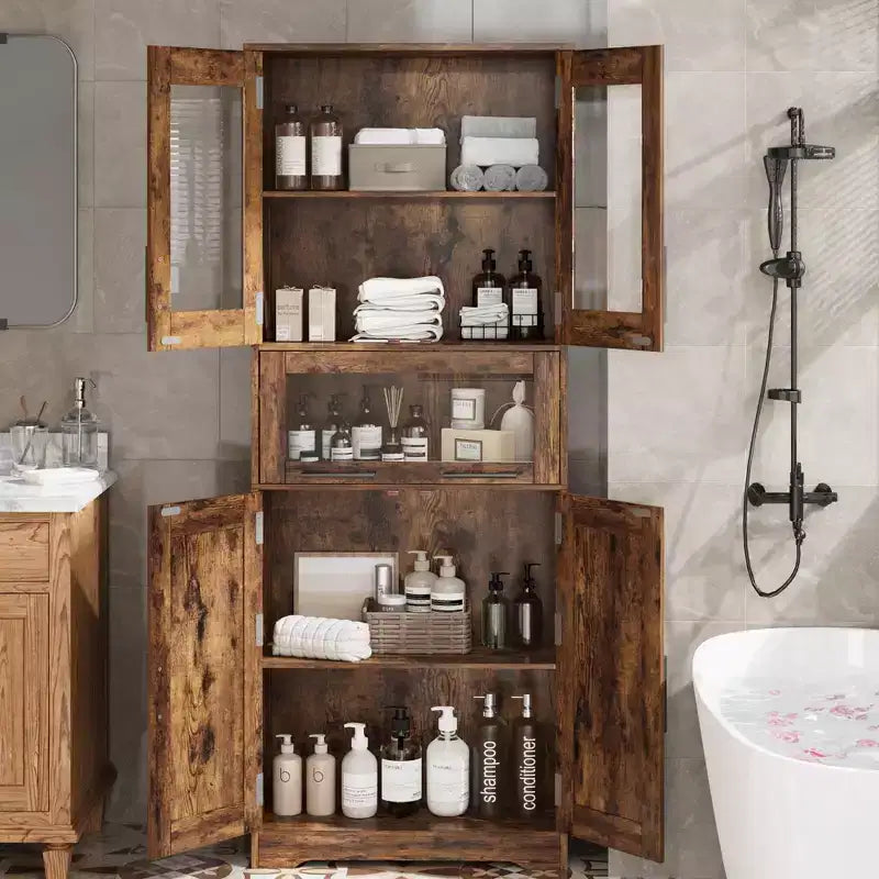 Meuble de salle de bain, Armoire de rangement mince de 67 cm de haut avec 2 portes et étagères réglables, Organisateur de serviettes pour cuisine, buanderie, salon