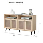 JVNOXK Meuble TV moderne du milieu du siècle de 56 pouces, centre de divertissement avec étagères ouvertes, pieds fuselés, portes d'armoire à boutons ronds, naturel